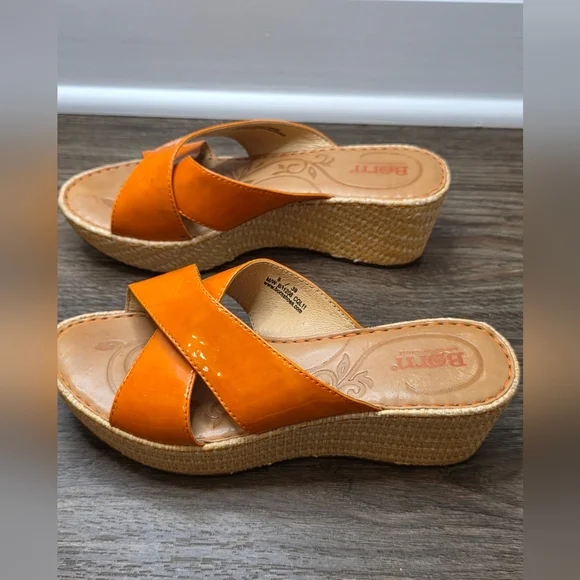 Born Orange Patent Leather Wedge Sandals  Size 8 - Picture 9 of 10